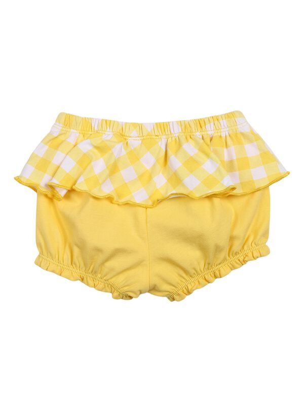 Girls White & Yellow Printed T- Shirt with Short Pants image number 3